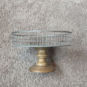 Pier 1 Gold and Silver galvanized metal and wire Cake Stand